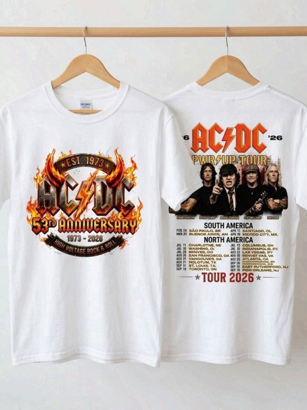 AC/DC 53rd Anniversary PWR Up Tour 2026 White T-Shirt Reprint